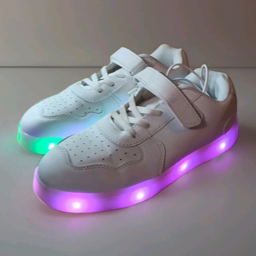 White Hook And Loop Kids LED Sneakers Size 4.5 /15 Color Selections VG